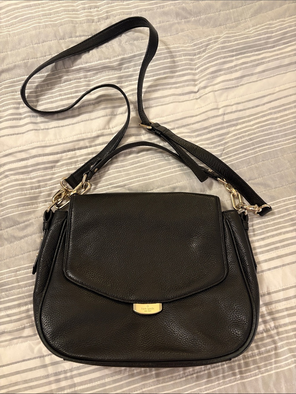 Kate Spade Black Leather Crossbody Bag with Gold Hardware